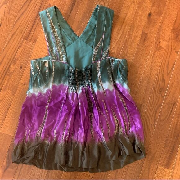 BCBG Tie Dye Silk Halter Tank Top Teal Purple S - Picture 4 of 5